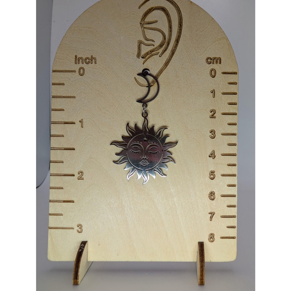 Celestial Sun and Moon Earrings, Stainless Steel Dangle Stud Earrings - Picture 15 of 15
